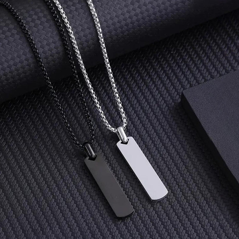 Silver Plated Stainless Steel Anti Tarnish Rectangular Hip Hop Party Pendant (Pack of 2) - Image 1