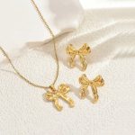 Gold Plated Anti Tarnish Bow Themed Jewellery Set For Girls Women - Image 5
