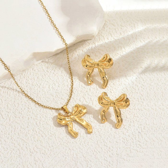 Gold Plated Anti Tarnish Bow Themed Jewellery Set For Girls Women - Image 5