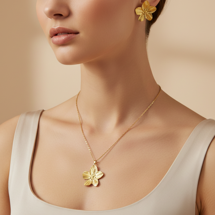 Gold Plated Anti Tarnish Floral Themed Jewellery Set For Girls Women - Image 7