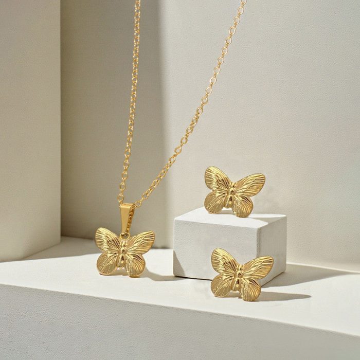 Gold Plated Anti Tarnish Butterfly Themed Jewellery Set For Girls Women - Image 5