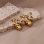 Gold Plated Anti Tarnish Bow-Heart Themed Earrings - Image 2
