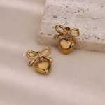 Gold Plated Anti Tarnish Bow-Heart Themed Earrings - Image 5