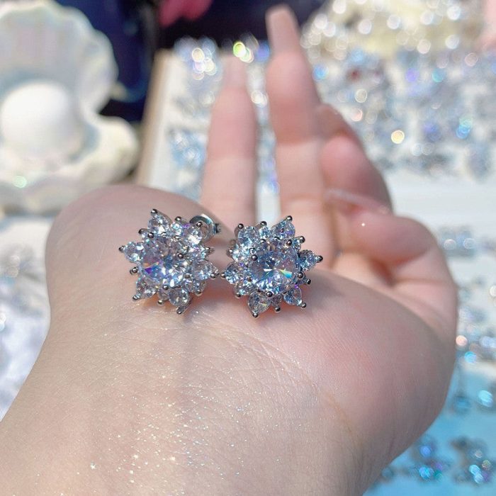 Silver Plated Stainless Steel Anti Tarnish Floral Stud Earrings For Women - Image 3