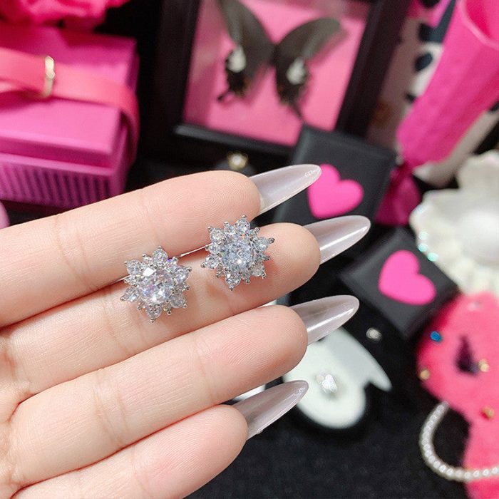 Silver Plated Stainless Steel Anti Tarnish Floral Stud Earrings For Women - Image 4