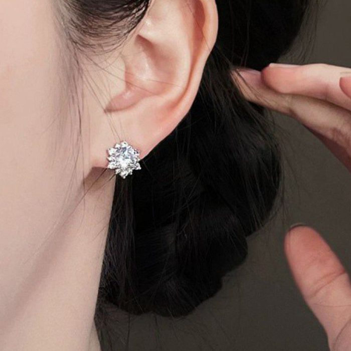 Silver Plated Stainless Steel Anti Tarnish Floral Stud Earrings For Women - Image 5