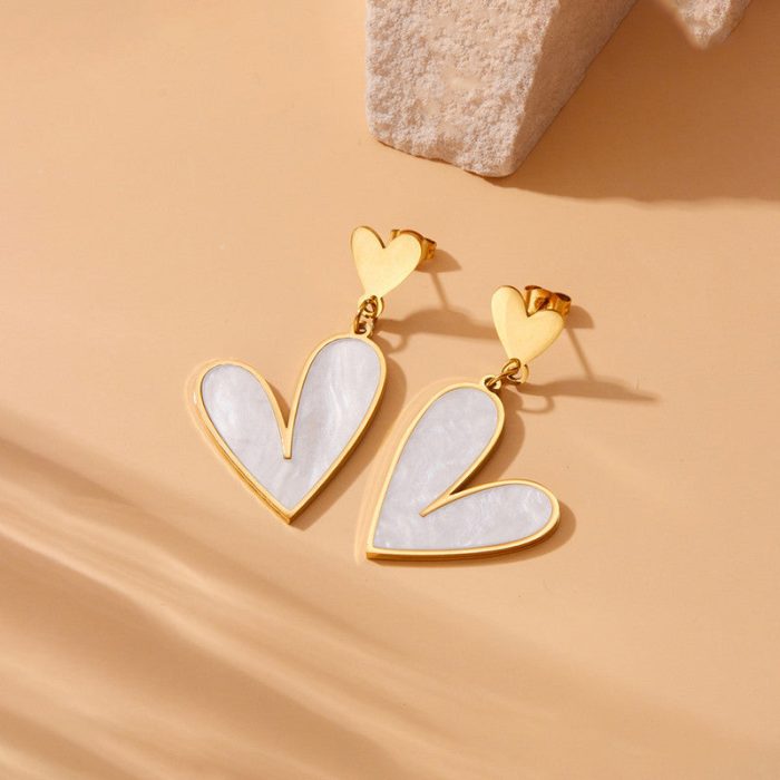 Gold Plated Stainless Steel Anti Tarnish Heart Themed Drop Earrings For Women - Image 2