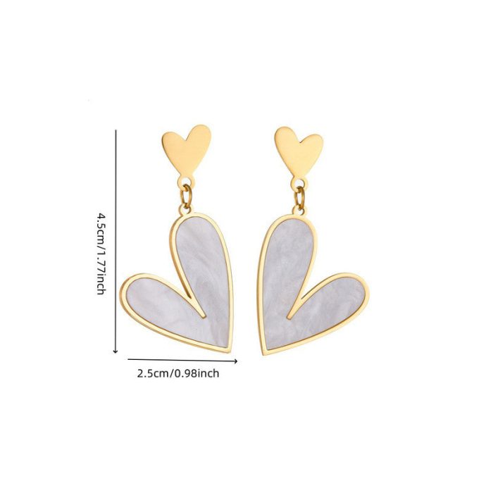 Gold Plated Stainless Steel Anti Tarnish Heart Themed Drop Earrings For Women - Image 4