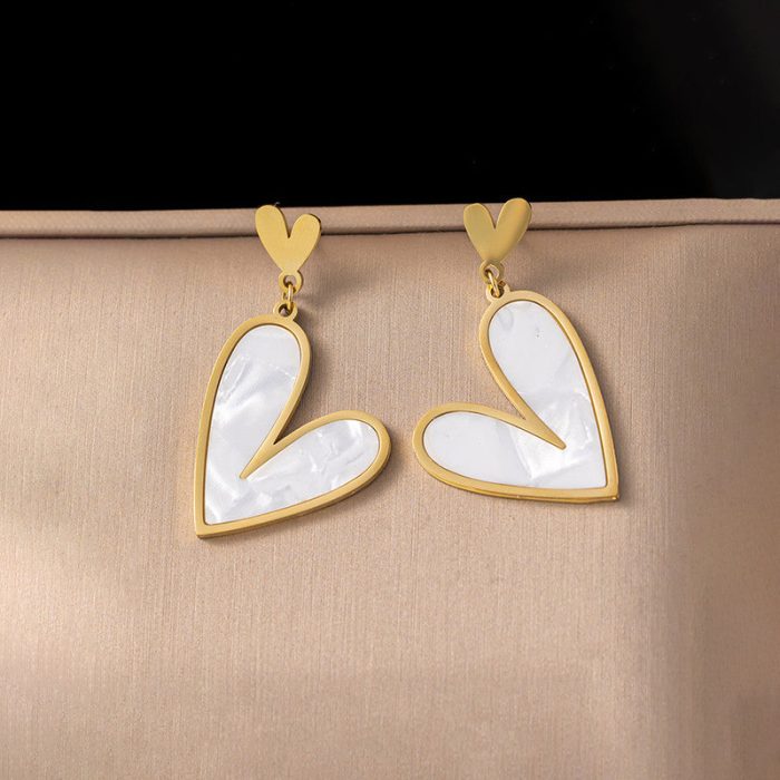 Gold Plated Stainless Steel Anti Tarnish Heart Themed Drop Earrings For Women - Image 5