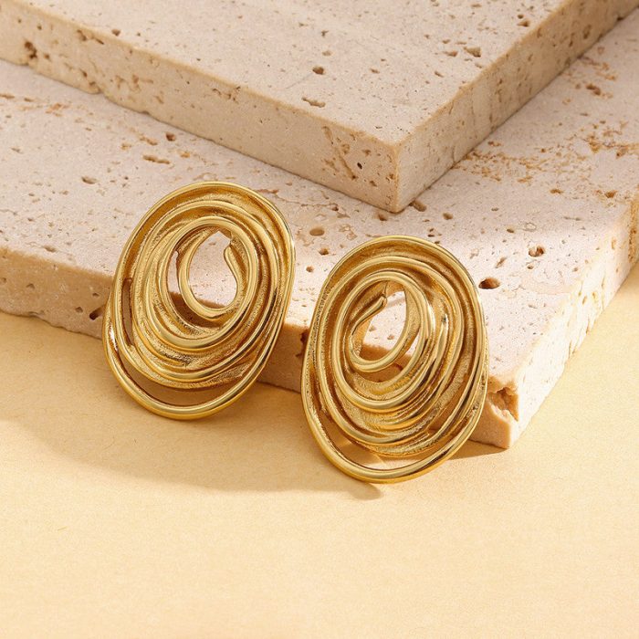 Gold Plated Anti Tarnish Stainless Steel Spiral Stud Earrings - Image 4