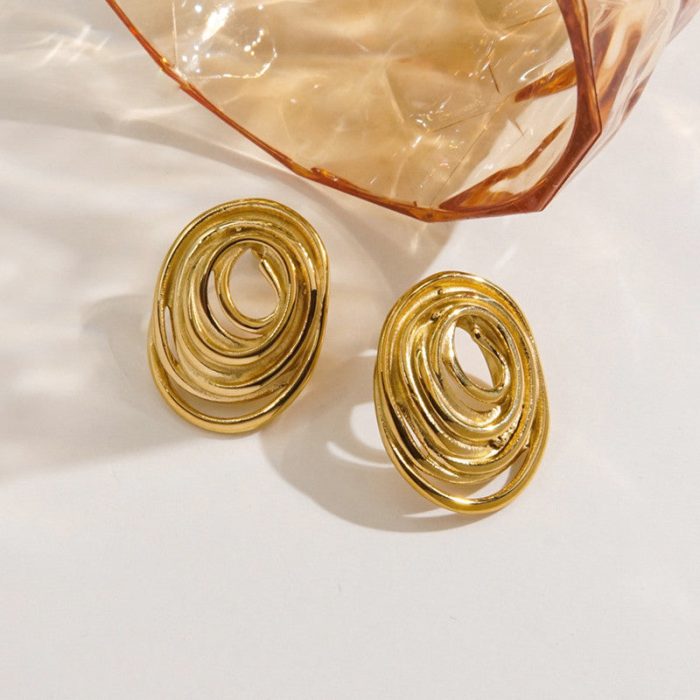 Gold Plated Anti Tarnish Stainless Steel Spiral Stud Earrings - Image 6