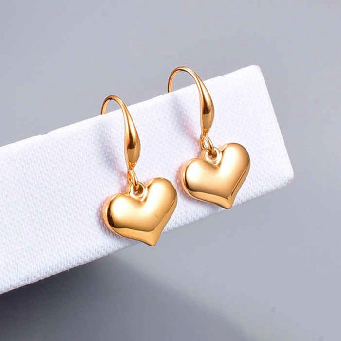 Gold Plated Anti Tarnish Stainless Steel Heart Themed Drop Earrings - Image 10