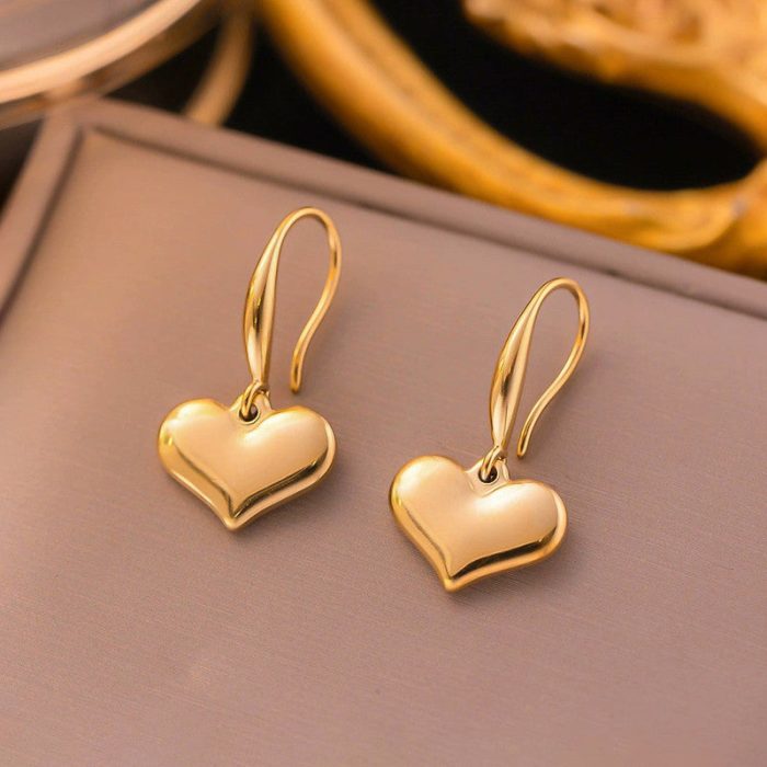 Gold Plated Anti Tarnish Stainless Steel Heart Themed Drop Earrings - Image 2