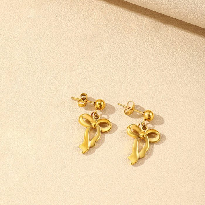 Gold-Plated Stainless Steel Anti Tarnish Infinity Bow Drop Earrings - Image 4