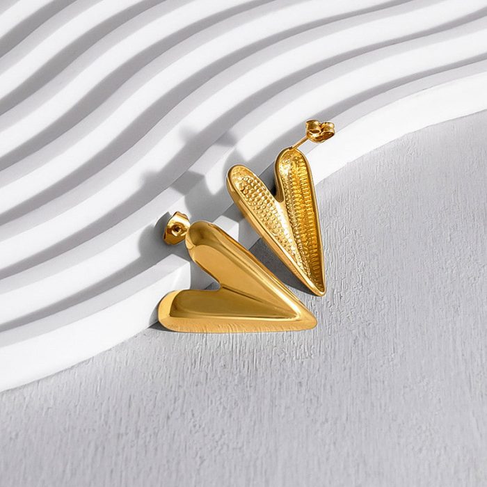 Gold Plated Anti Tarnish Stainless Steel Heart Themed Studs Earrings - Image 6