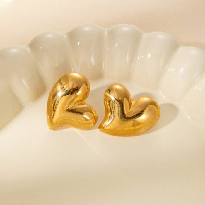Gold Plated Anti Tarnish Stainless Steel Heart Themed Stud Earrings - Image 4