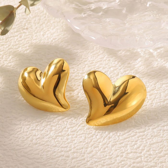 Gold Plated Anti Tarnish Stainless Steel Heart Themed Stud Earrings - Image 6