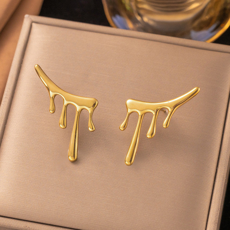Gold Plated Stainless Steel Anti Tarnish Irregular Stud Earrings - Image 1