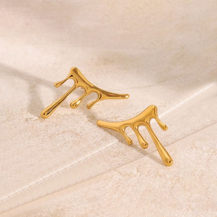 Gold Plated Stainless Steel Anti Tarnish Irregular Stud Earrings - Image 3