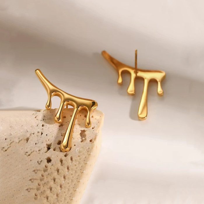 Gold Plated Stainless Steel Anti Tarnish Irregular Stud Earrings - Image 6
