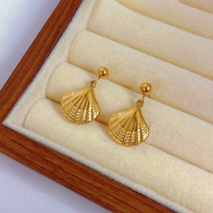 Gold Plated Stainless Steel Anti Tarnish Shell Themed Drop Earrings - Image 2