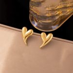 Gold Plated Stainless Steel Anti Tarnish Heart Themed Stud Earrings