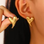 Gold Plated Stainless Steel Anti Tarnish Heart Themed Stud Earrings - Image 2