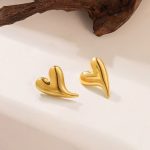 Gold Plated Stainless Steel Anti Tarnish Heart Themed Stud Earrings - Image 3
