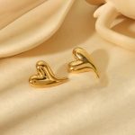 Gold Plated Stainless Steel Anti Tarnish Heart Themed Stud Earrings - Image 4