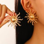 Gold Plated Stainless Steel Anti Tarnish Sun Shaped Stud Earrings - Image 4