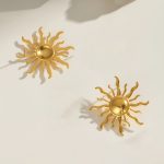 Gold Plated Stainless Steel Anti Tarnish Sun Shaped Stud Earrings - Image 5