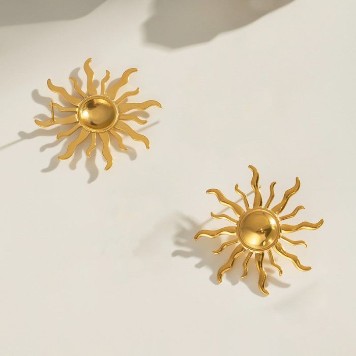 Gold Plated Stainless Steel Anti Tarnish Sun Shaped Stud Earrings - Image 5