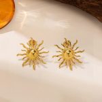 Gold Plated Stainless Steel Anti Tarnish Sun Shaped Stud Earrings - Image 9