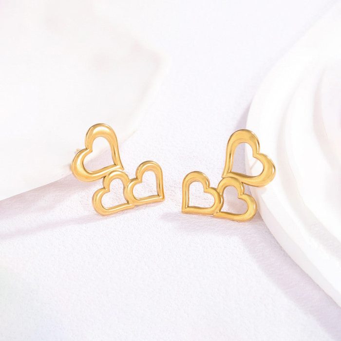 Gold Plated Stainless Steel Anti Tarnish Heart Themed Stud Earrings - Image 7