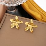 Gold Plated Stainless Steel Anti Tarnish Floral Themed Stud Earrings