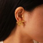 Gold Plated Stainless Steel Anti Tarnish Floral Themed Stud Earrings - Image 3
