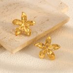 Gold Plated Stainless Steel Anti Tarnish Floral Themed Stud Earrings - Image 4