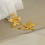 Gold Plated Stainless Steel Anti Tarnish Floral Themed Stud Earrings - Image 5