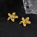 Gold Plated Stainless Steel Anti Tarnish Floral Themed Stud Earrings - Image 6