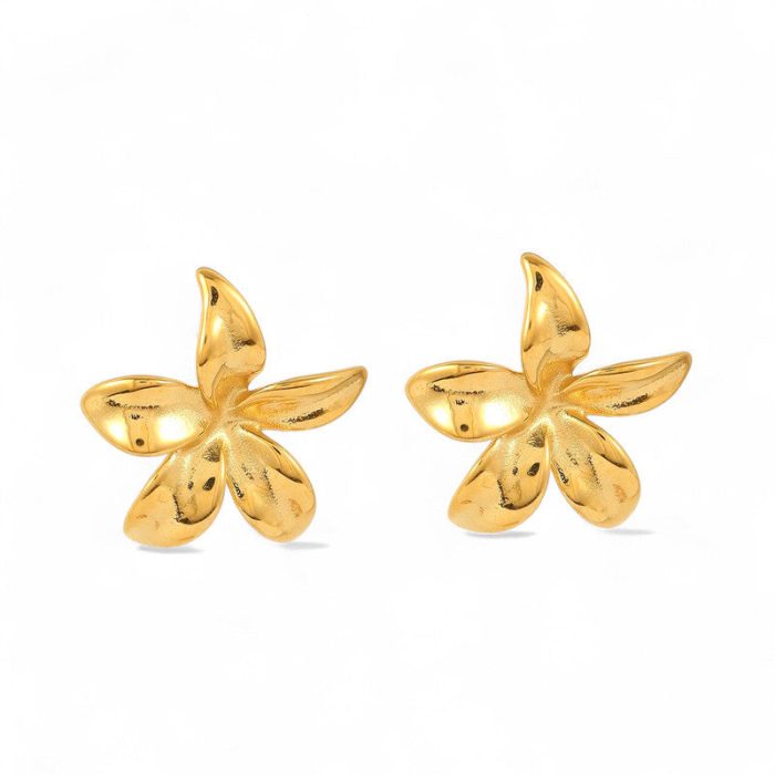Gold Plated Stainless Steel Anti Tarnish Floral Themed Stud Earrings - Image 7