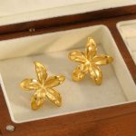 Gold Plated Stainless Steel Anti Tarnish Floral Themed Stud Earrings - Image 8