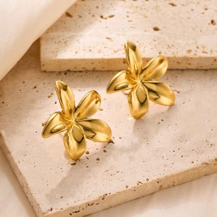 Gold Plated Stainless Steel Anti Tarnish Floral Themed Stud Earrings - Image 9