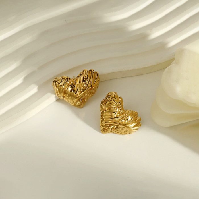 Gold-Plated Anti Tarnish Stainless Steel Heart Themed Stud Earrings - Image 3