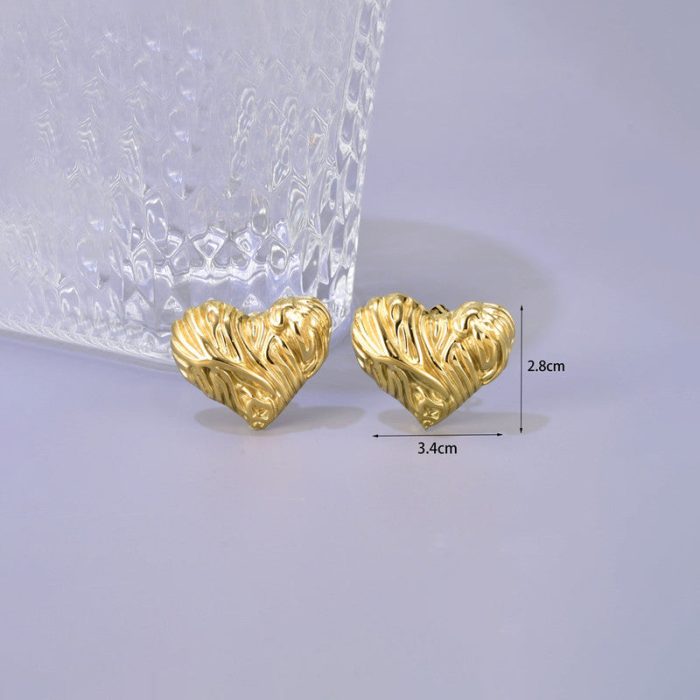 Gold-Plated Anti Tarnish Stainless Steel Heart Themed Stud Earrings - Image 6
