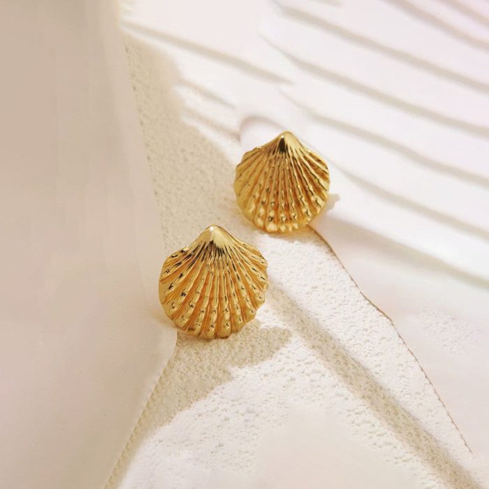 Gold-Plated Anti Tarnish Stainless Steel Shell Shaped Stud Earrings - Image 4