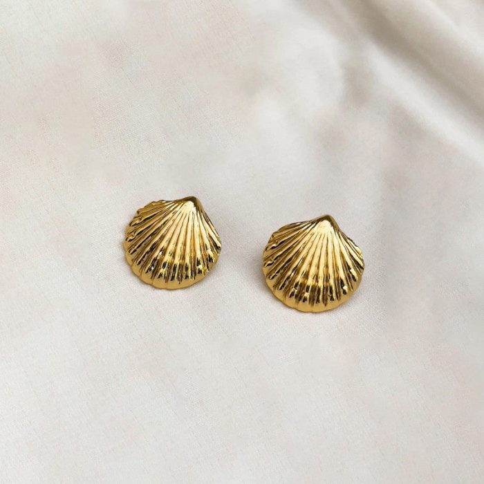 Gold-Plated Anti Tarnish Stainless Steel Shell Shaped Stud Earrings - Image 7
