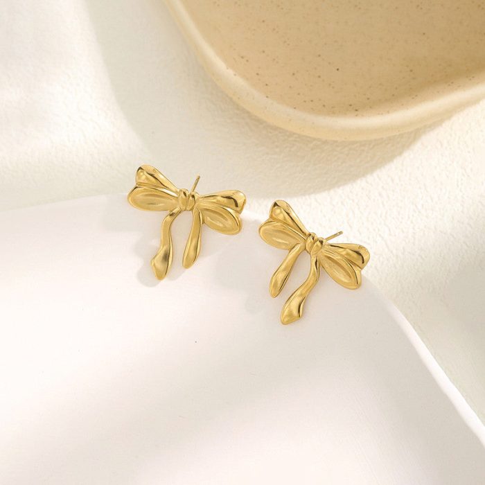 Gold-Plated Anti Tarnish Stainless Steel Bow Themed Earrings - Image 2