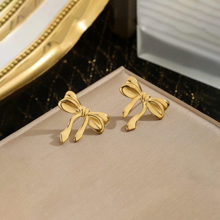 Gold-Plated Anti Tarnish Stainless Steel Bow Themed Earrings - Image 3