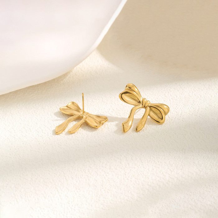 Gold-Plated Anti Tarnish Stainless Steel Bow Themed Earrings - Image 4