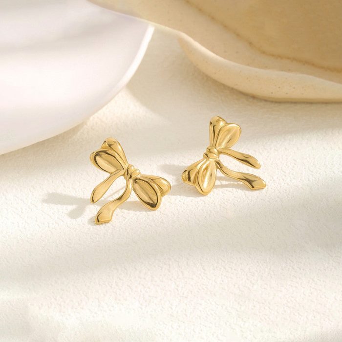 Gold-Plated Anti Tarnish Stainless Steel Bow Themed Earrings - Image 5